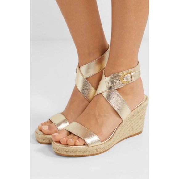 New Stuart Weitzman Lexia Espadrille Wedges Size 7.5 Gold